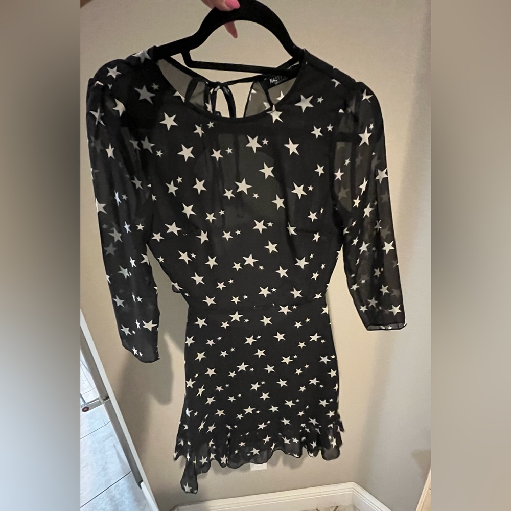 Black lightweight mini dress with white stars